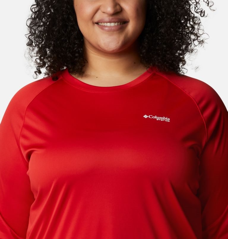 Women's Columbia PFG Tidal Tee II Long Sleeve Sweatshirts Red | Plus Size CA-L0C64